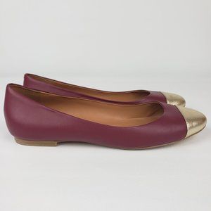 Shoes of Prey Cap Toe Ballet Flat Burgundy Gold 8